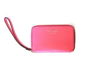 Kate Spade New York Wristlet Hot Pink Fluorescent Zip Phone Card Holder Case